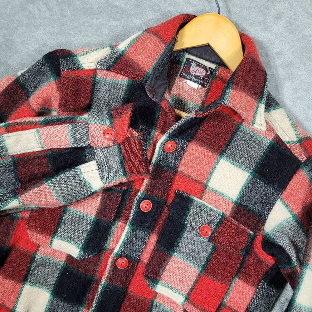 Vtg 50s Woolrich Wool Flannel Shirt Jacket Mens Small Red Shadow Plaid Shacket